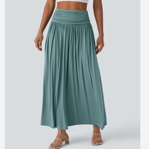NWT Halara High Waisted Ruched Flowy Maxi Casual Skirt size Large mineral blue